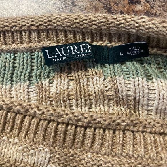 Ralph Lauren Tan Aztec Southwestern Sweater Cotton/Linen Blend Size L - Picture 7 of 9